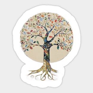 Stylized Tree with a Circular Canopy  Filled with Multicolored Leaves Sticker